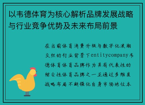 以韦德体育为核心解析品牌发展战略与行业竞争优势及未来布局前景